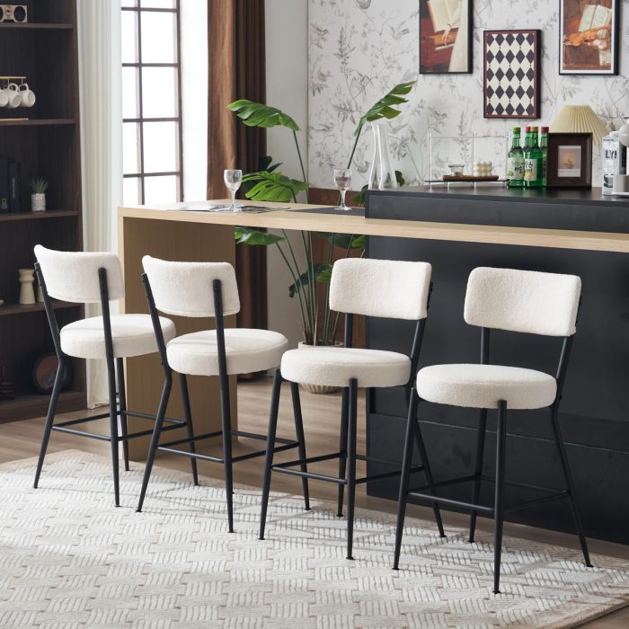Modern Teddy Fabric Upholstered Bar Stools - Black Legs - Image 4