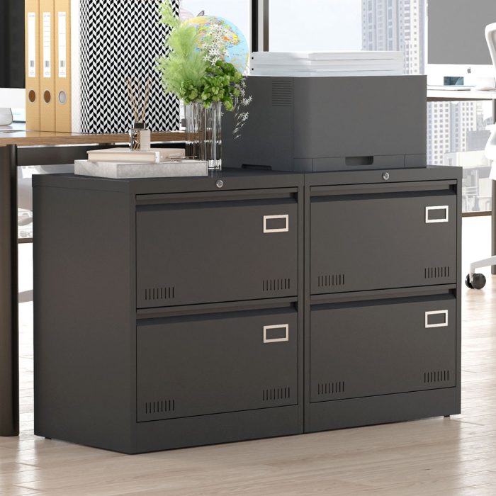 2 Drawer Metal Lateral File Cabinet With Lock, Office Vertical Files Cabinet For Home Office, Locking Metal File Cabinet - Black - Image 4
