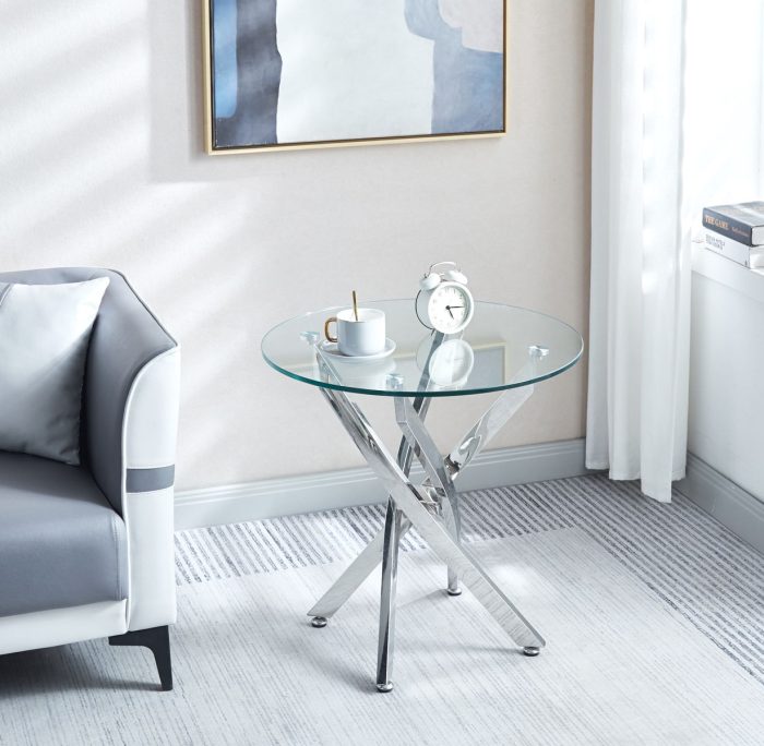 Modern Round Tempered Glass Table With Chrome Legs - Image 7