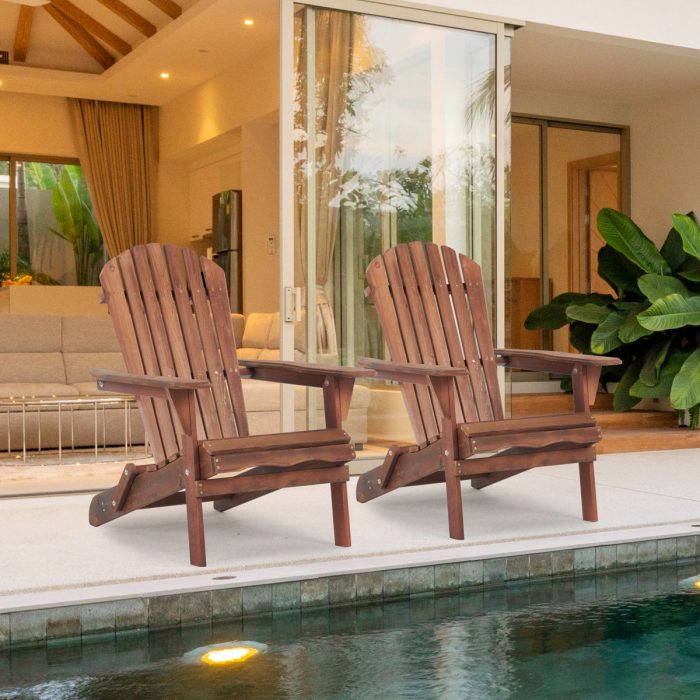 Lounge Patio Chair For Garden Outdoor Wooden Folding Adirondack Chair (Set of 2) Solid Cedar Wood Lounge Patio Chair For Garden - Image 5