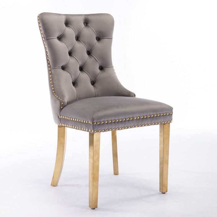 Nikki - Modern, High-End Tufted Solid Wood Contemporary Velvet Upholstered Dining Chair With Golden Stainless Steel Plating Legs, Nailhead Trim (Set of 2) - Image 4
