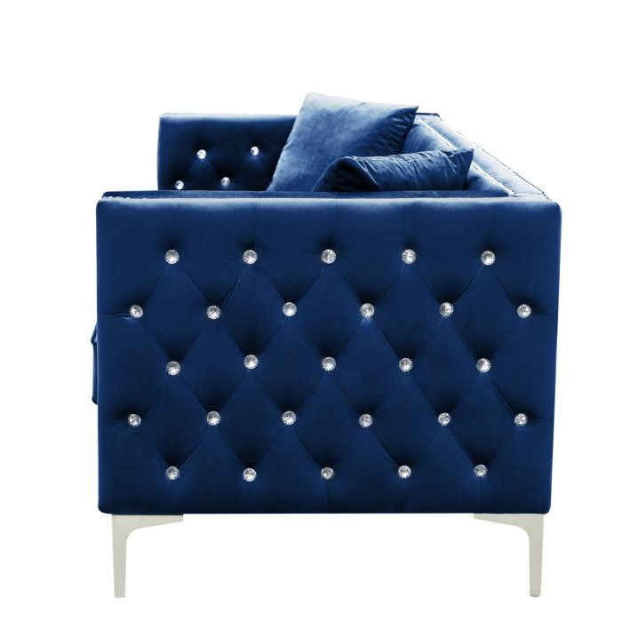 Modern Sofa Jeweled Buttons Tufted Square Arm Couch, 2 Pillows Included - Image 3