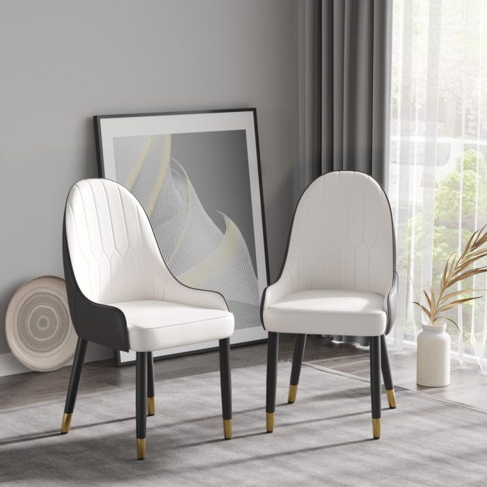 Modern PU Sponge-Filled Dining Chair, Solid Wood Metal Legs, Suitable For Restaurants, Living Rooms And Rooms (Set of 2) - Image 9
