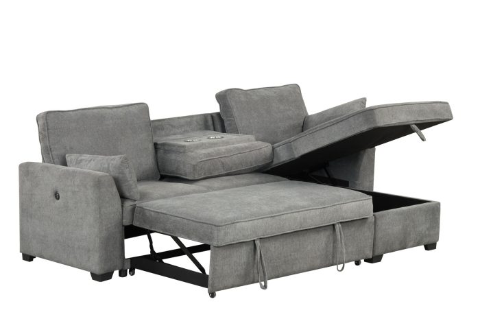 Ember - 92"W Fabric Sleeper Sectional with Reversible Storage Chaise - Image 5