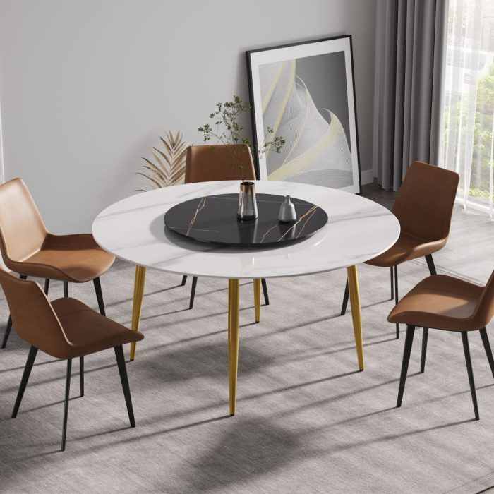 Modern Artificial Stone Round Dining Table, Can Accommodate 6 People Artificial Stone Turntable - Image 3