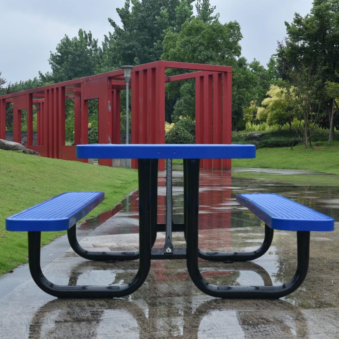 Square Outdoor Steel Picnic Table, With Umbrella Pole - Image 2