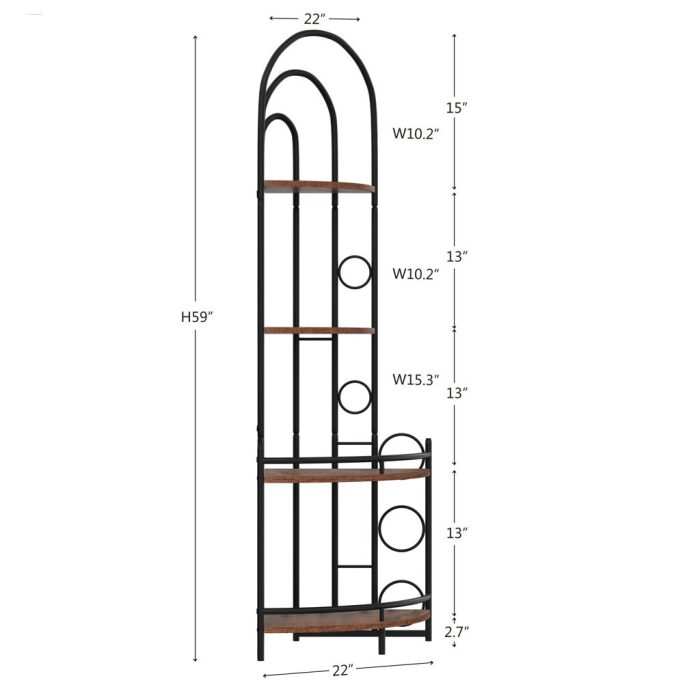 4 Tier Corner Bookshelf, Modern Style, Plant Stand With Metal Frame - Antique Brown / Black - Image 2