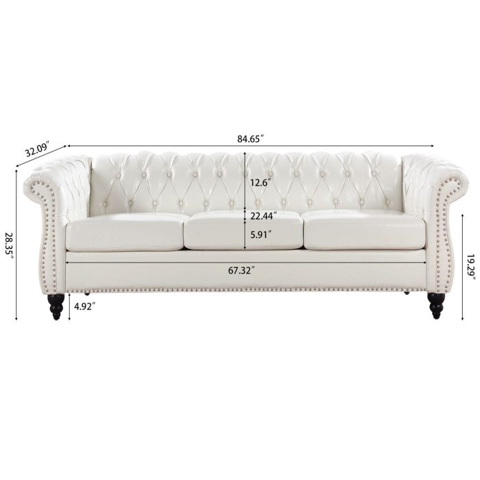 Rolled Arm Chesterfield 3 Seater Sofa - Image 2