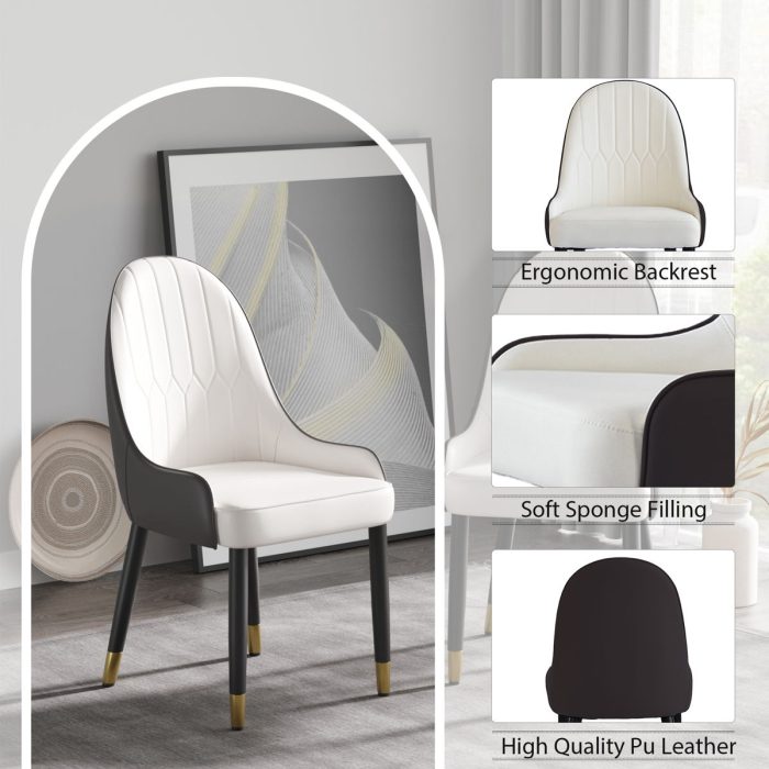 Modern PU Sponge-Filled Dining Chair, Solid Wood Metal Legs, Suitable For Restaurants, Living Rooms And Rooms (Set of 2) - Image 2